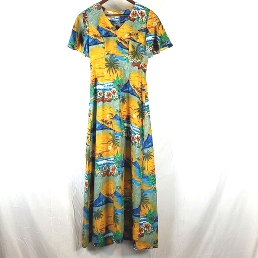 Dont Be Silly, Vintage 60s 70s Royal Hawaiian Tropical Maxi Dress - sz 10